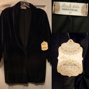 NWT altar'd state Sparkly Black VELVET Style Jacket Blazer • 1 Button • Size M